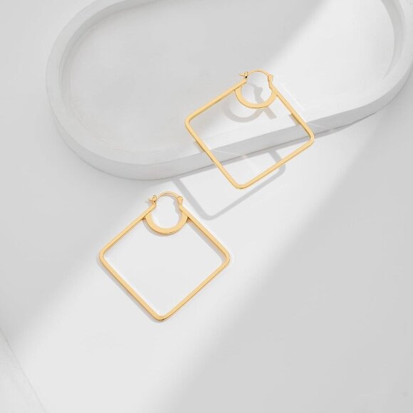 Gold Hoop Earrings Women 18K Gold Plated Square Geometric Statement Jewelry - Picture 7 of 7